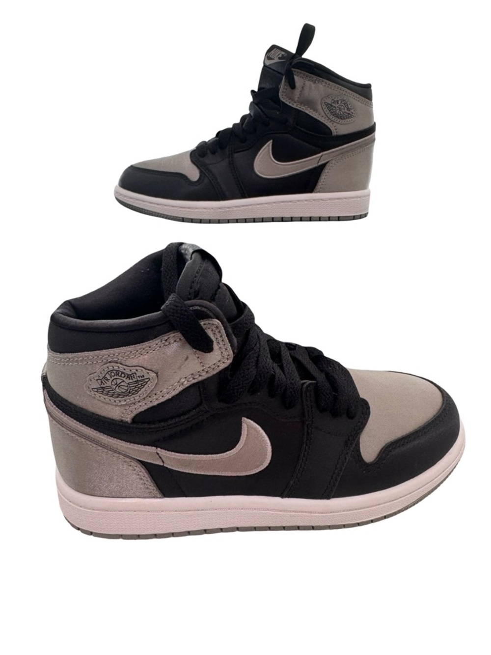 Air Jordan 1 Retro High OG Black Gray Satin Kids 1Y Deadstock DS Sneakers